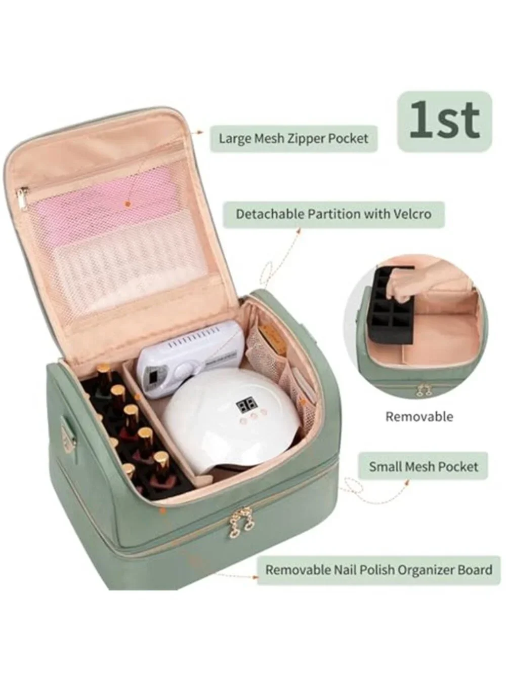 Nail Polish Organizer Case, Nail Supplies Storage Box Holds 45 Bottles Nail lamp